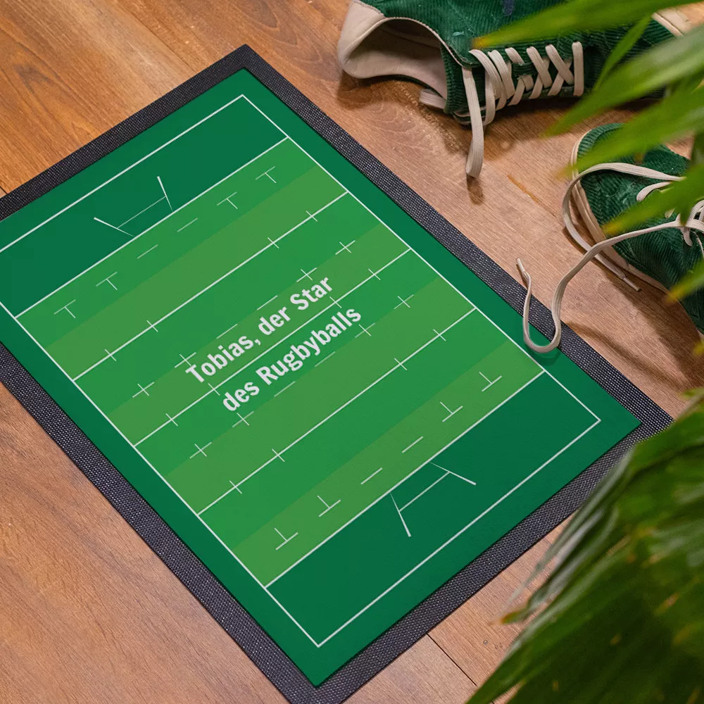 Personalisierbare Fußmatte im Rugbyfeld-Design