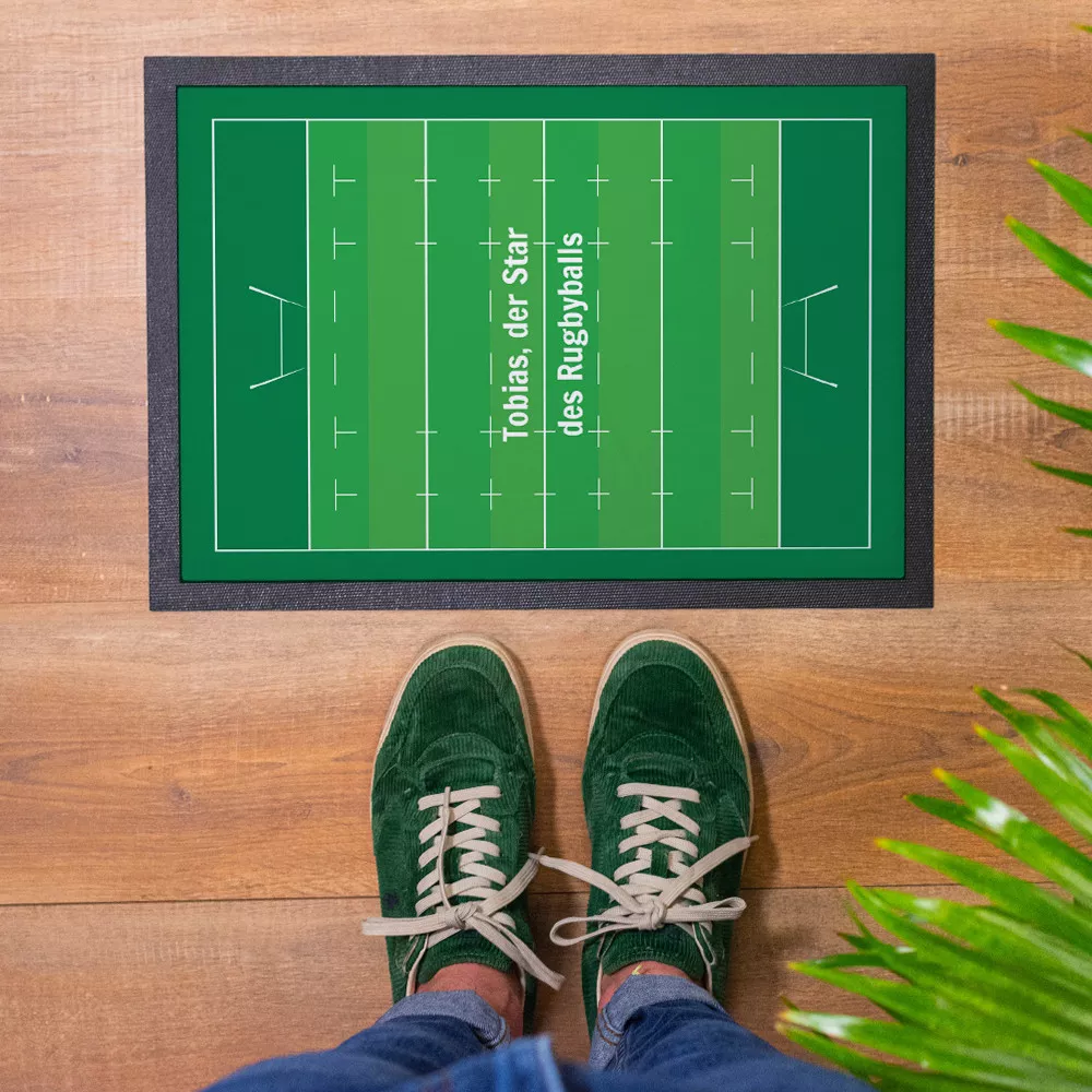 Personalisierbare Fußmatte im Rugbyfeld-Design