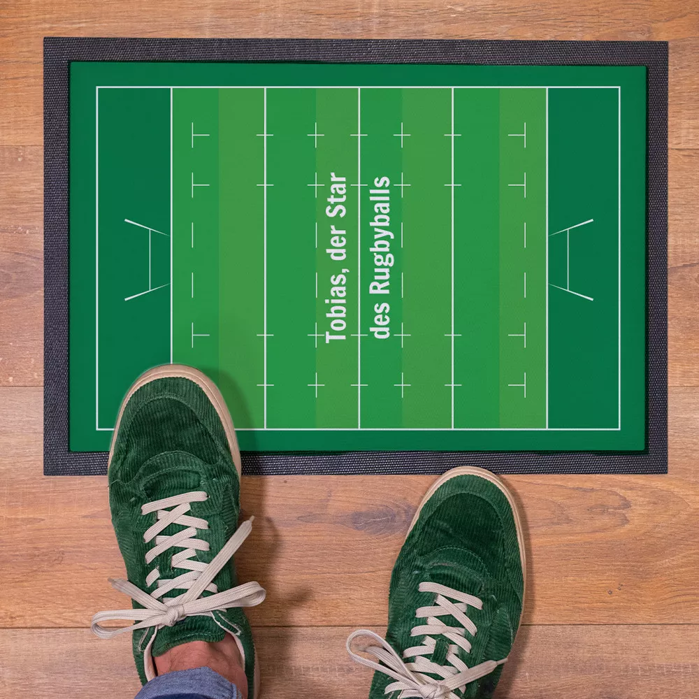 Personalisierbare Fußmatte im Rugbyfeld-Design