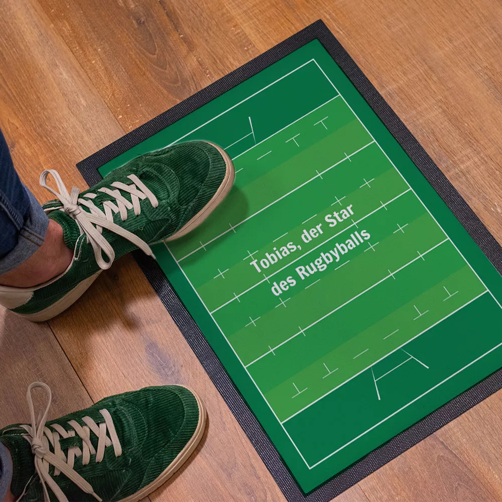 Personalisierbare Fußmatte im Rugbyfeld-Design