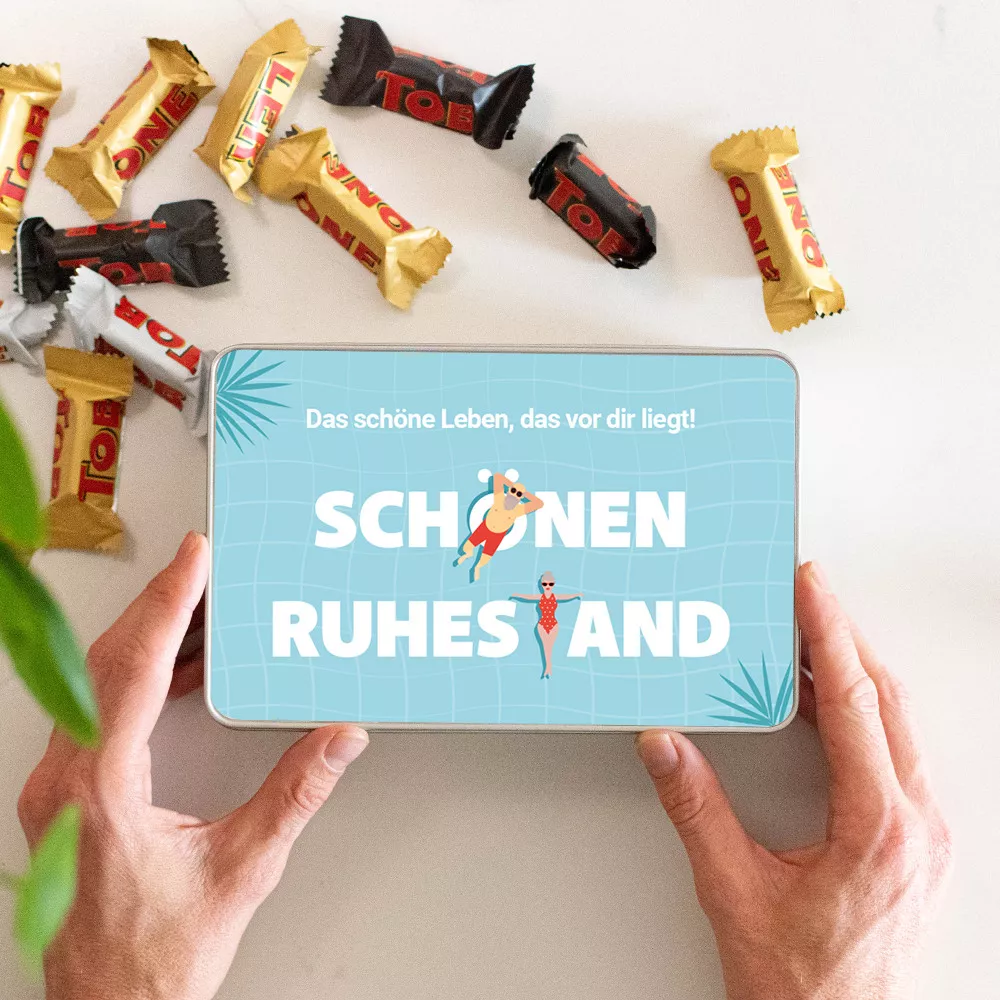 Genießen Sie Ihre individuell gestaltete Ruhestands-Süßigkeiten-Box.