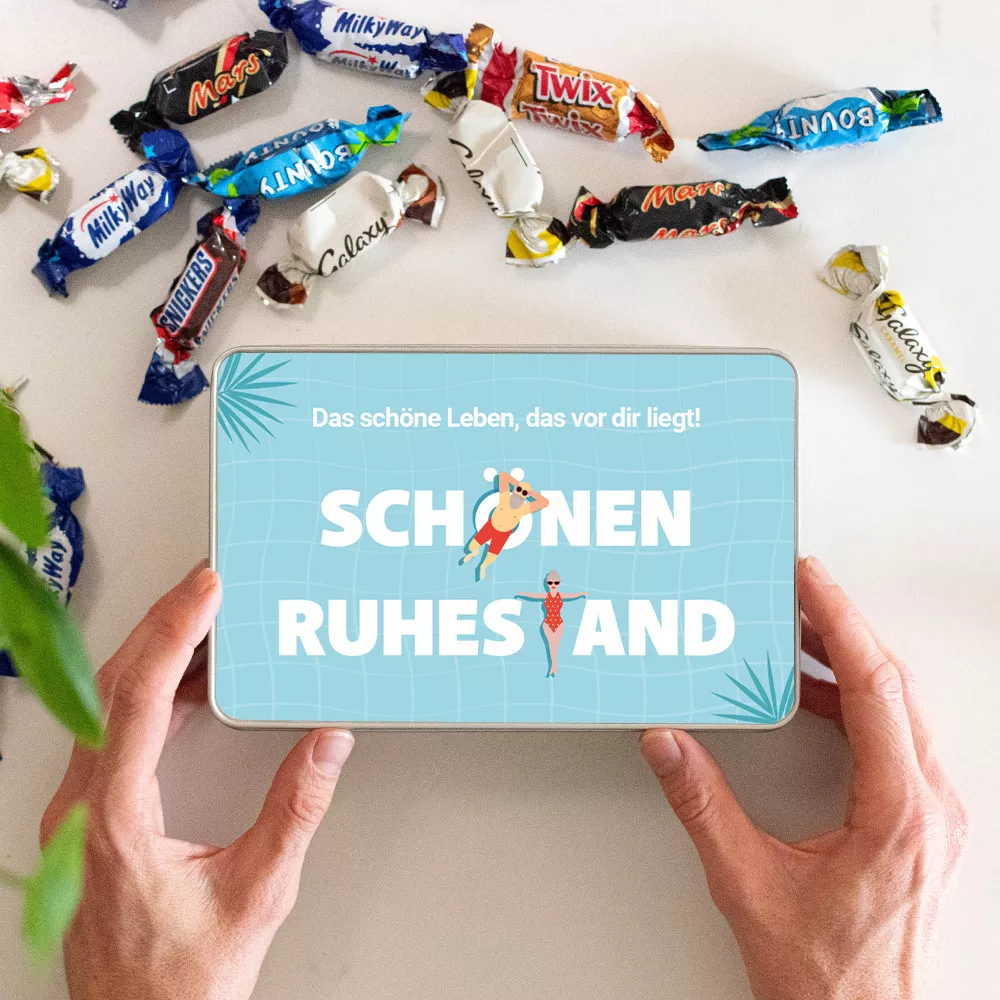 Genießen Sie Ihre individuell gestaltete Ruhestands-Süßigkeiten-Box.