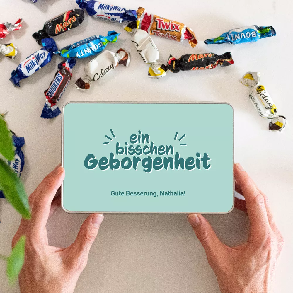 Süßigkeiten-Box zur Genesung, die personalisiert werden kann