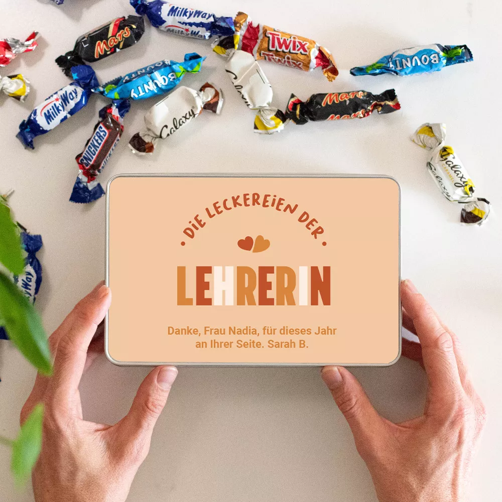Süßigkeitenbox für die Lehrerin zum Personalisieren