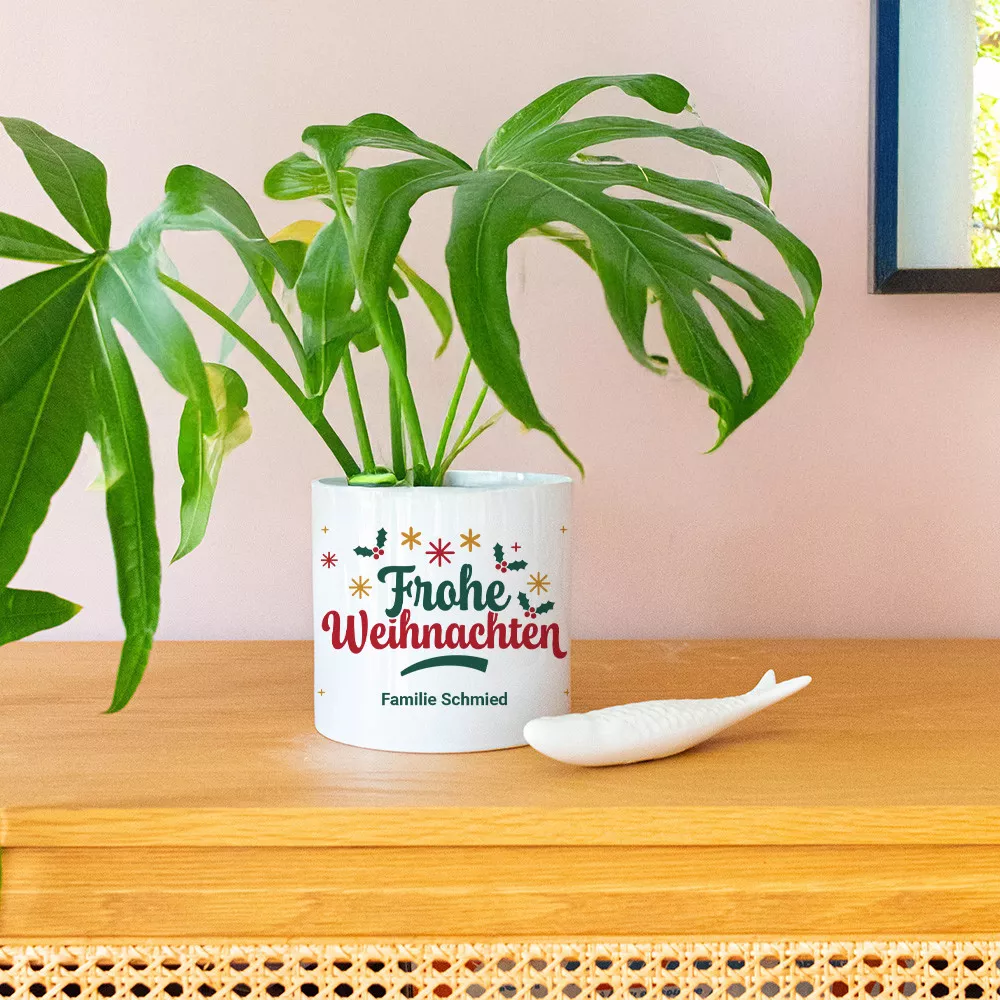 Personalisierbarer Keramikblumentopf Frohe Weihnachten