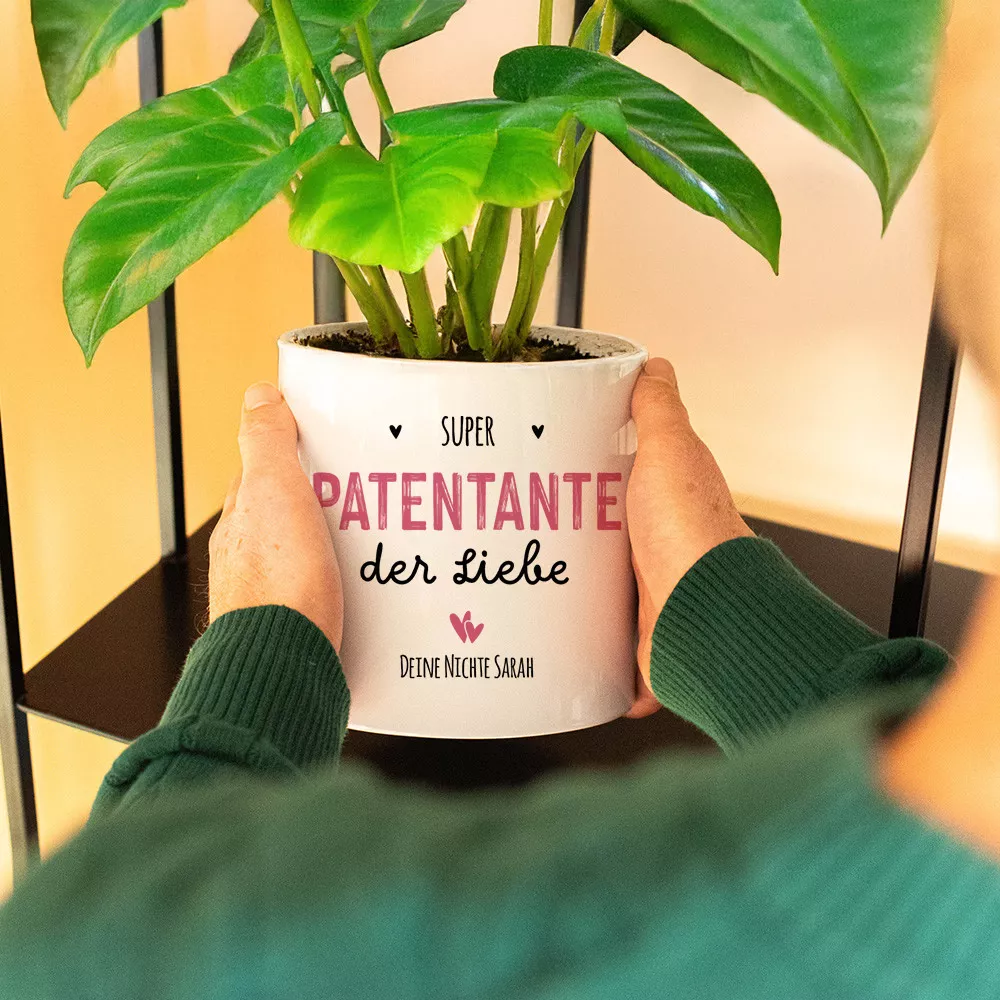 Personalisierbarer Keramik-Übertopf „Patentante“