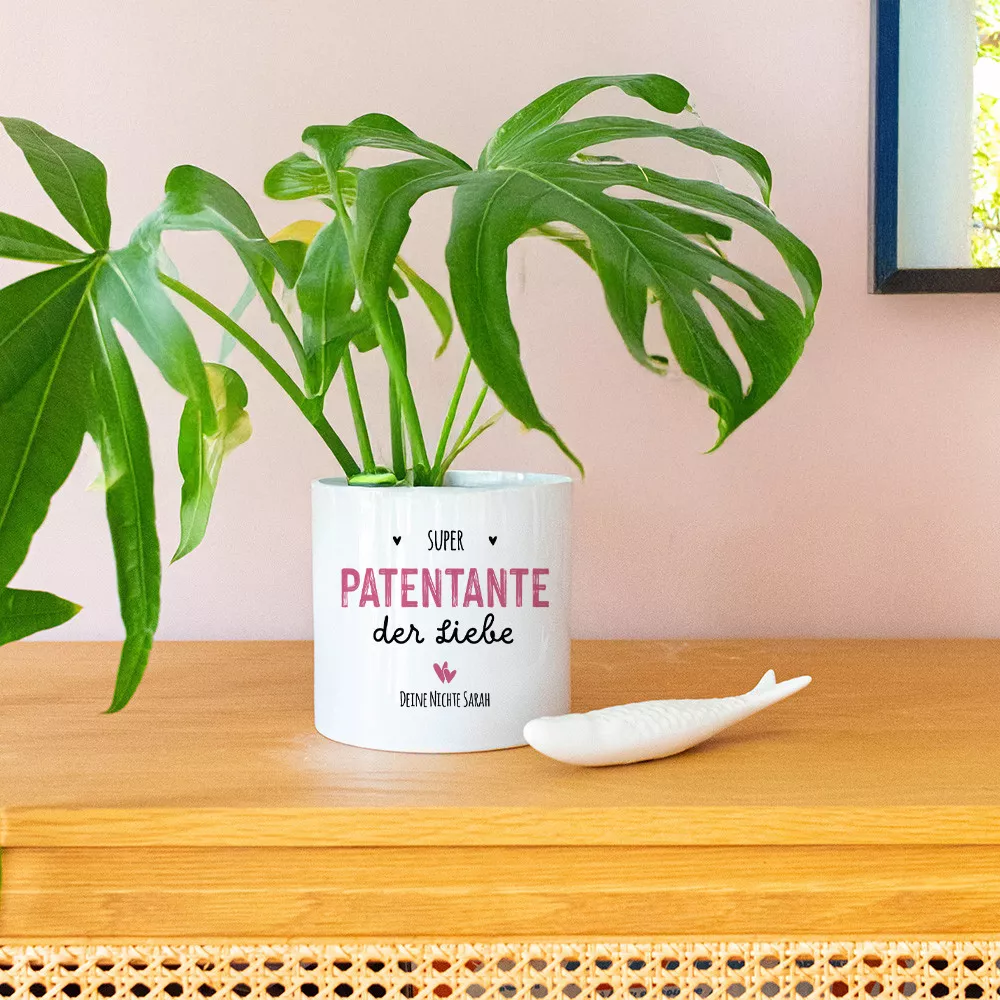 Personalisierbarer Keramik-Übertopf „Patentante“
