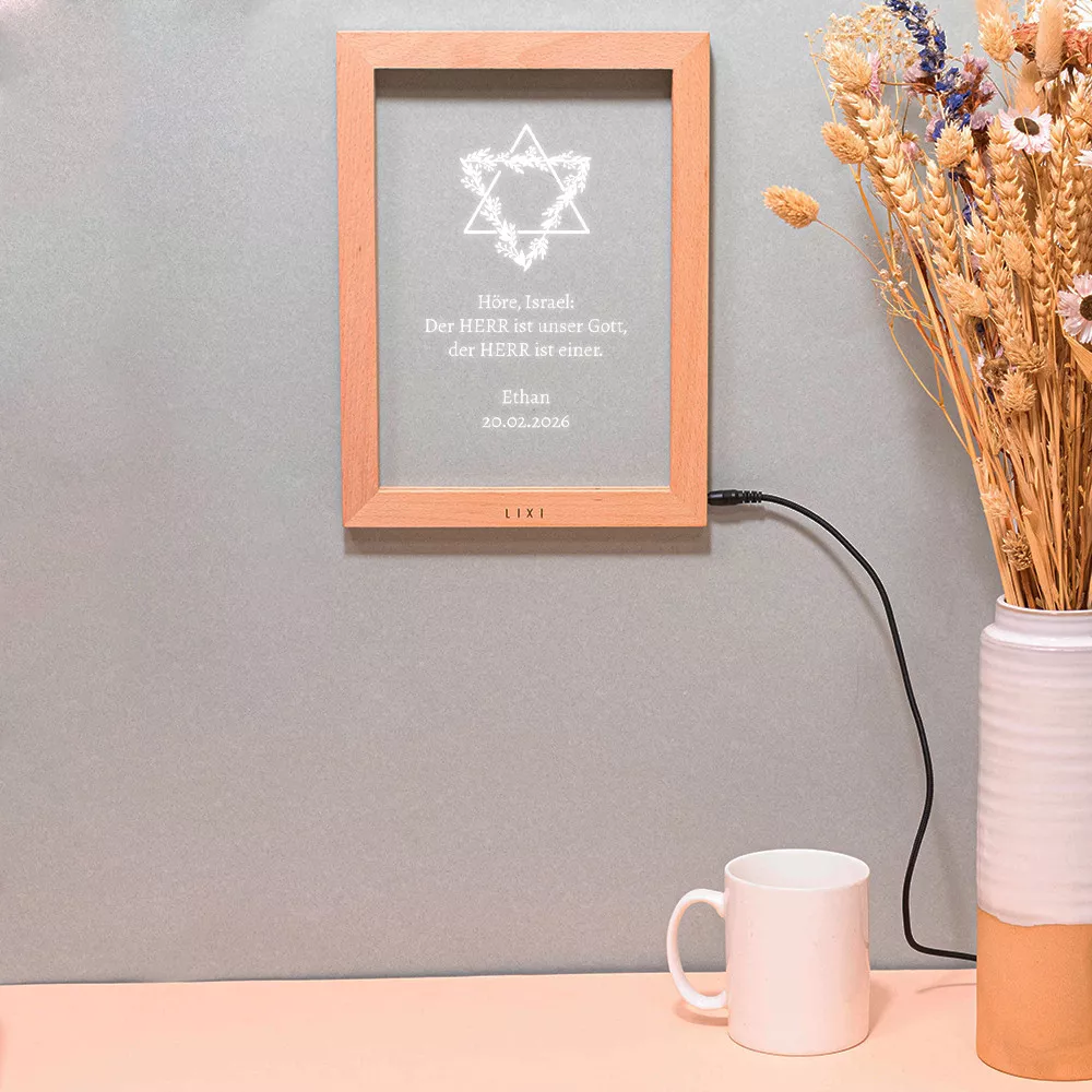 Personalisierbarer Lixi Outline Leuchtrahmen Bar Mizwa