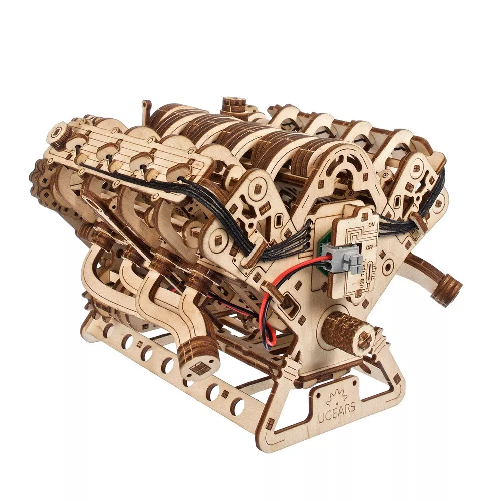 Mechanischer V8-Motor aus Holz zum Zusammenbauen