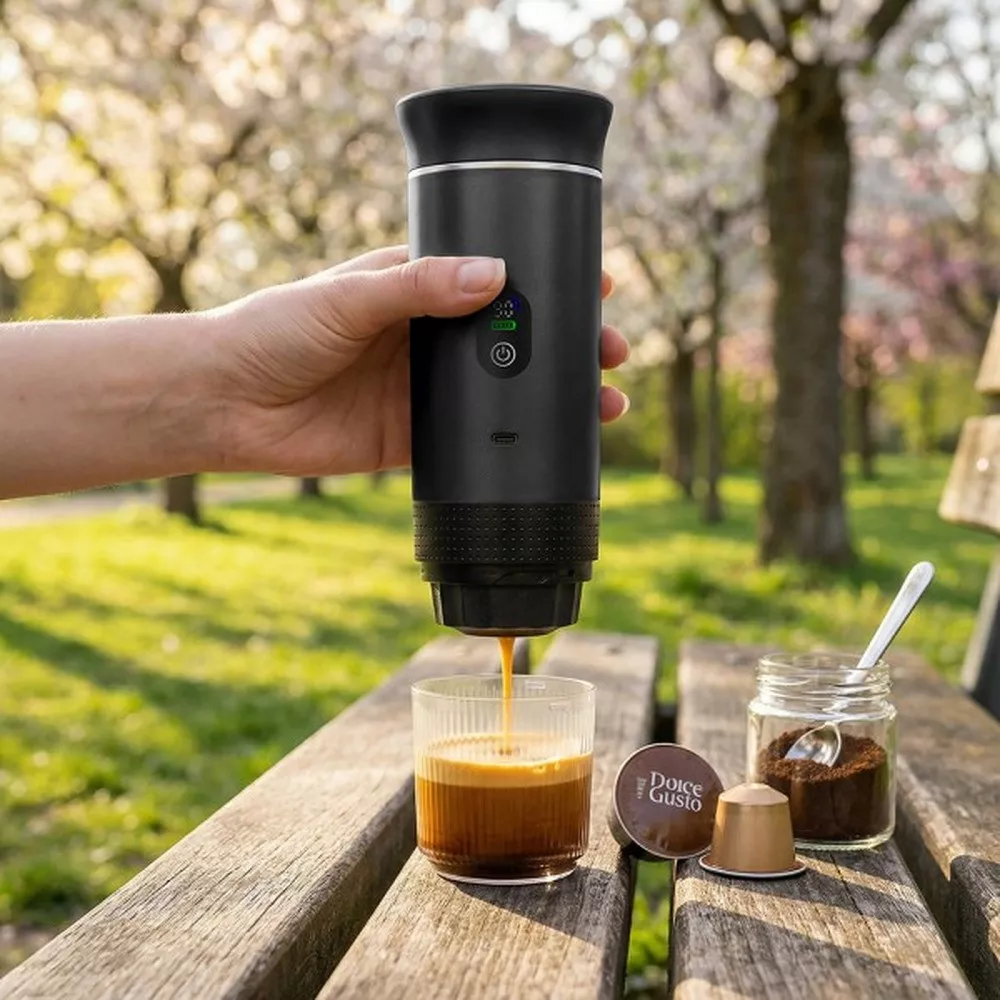 Tragbare Kaffeemaschine für Kapseln und Kaffeepulver
