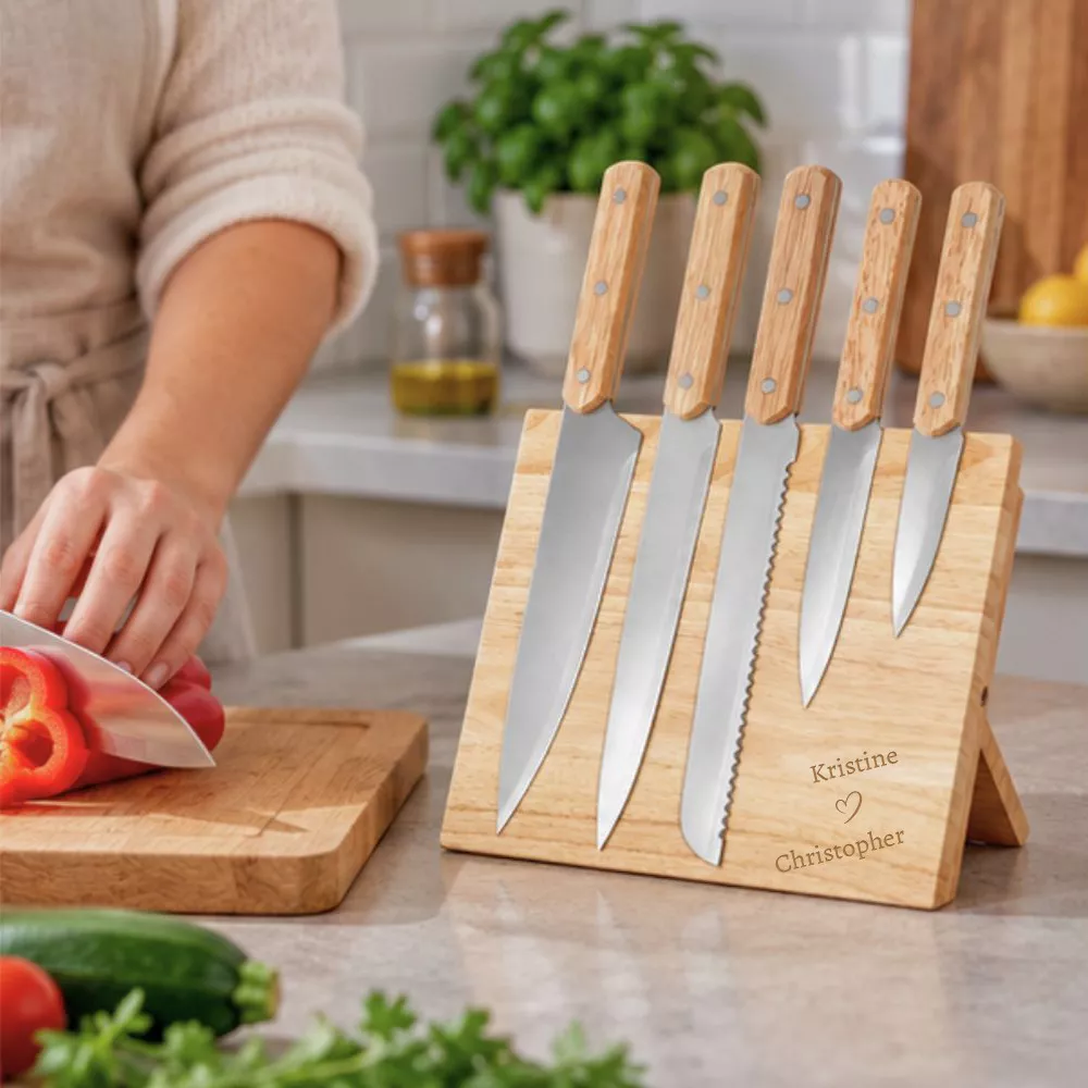 5 Messer mit magnetischem Ständer für Paare personalisiert