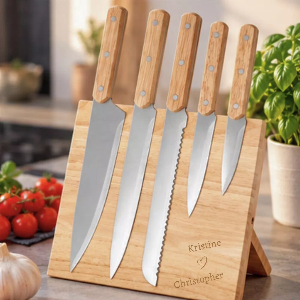 5 Messer mit magnetischem Ständer für Paare personalisiert