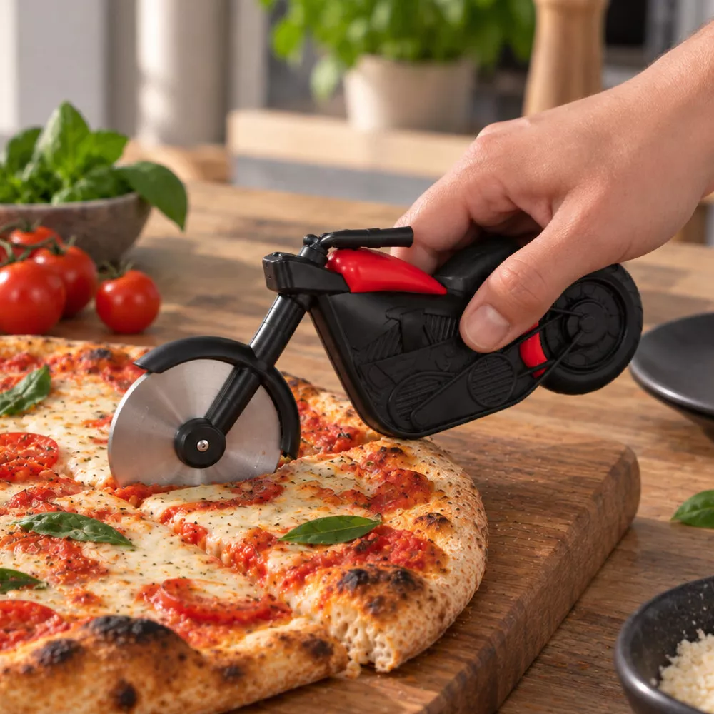 Pizza-Roulette im Chopper-Motorrad-Stil