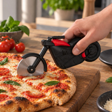 Pizza-Roulette im Chopper-Motorrad-Stil