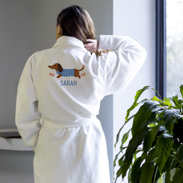 Personalisierter Bademantel Dackel im Ringelshirt