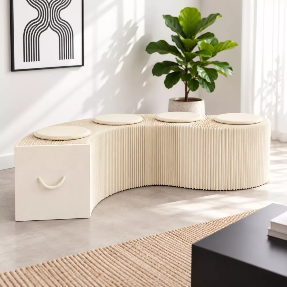 Faltbare Kraftpapier-Sitzbank 150 cm - Weiß