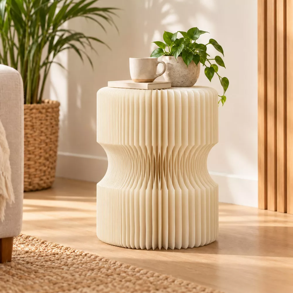 Weißer faltbarer Design-Hocker aus Kraftpapier 38 cm