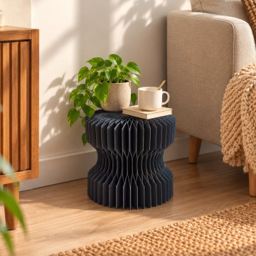 Kompakter faltbarer Design-Hocker aus Kraftpapier Schwarz 28 cm