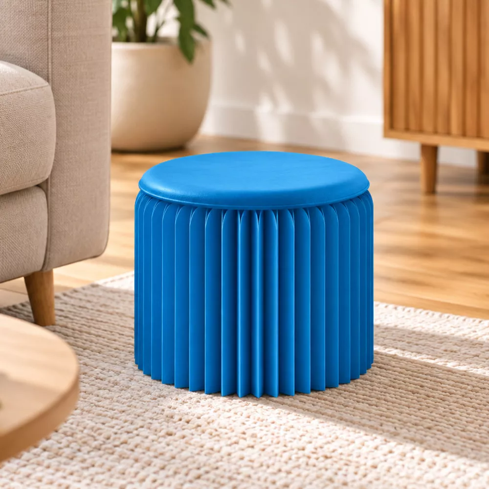 Faltbarer Hocker aus blauem Kraftpapier, 28 cm