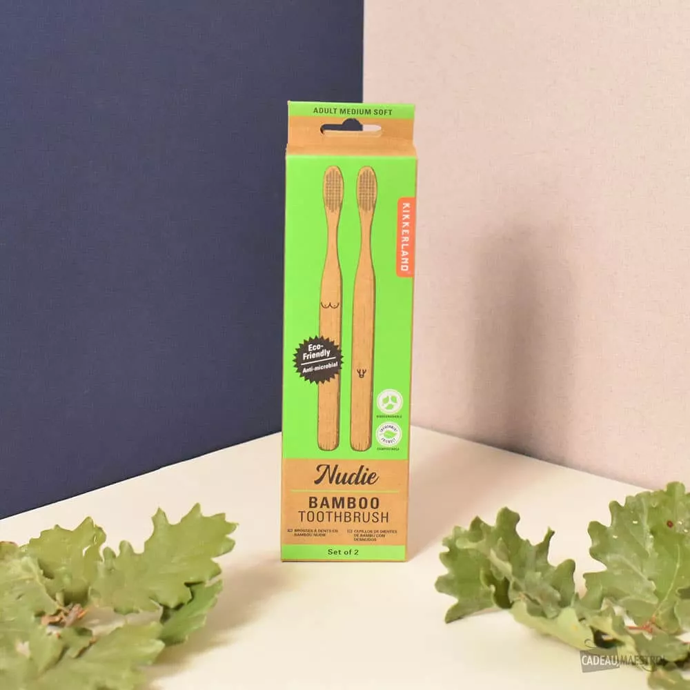 Nudisten-Zahnbürsten-Set aus Bambus (x2) packaging