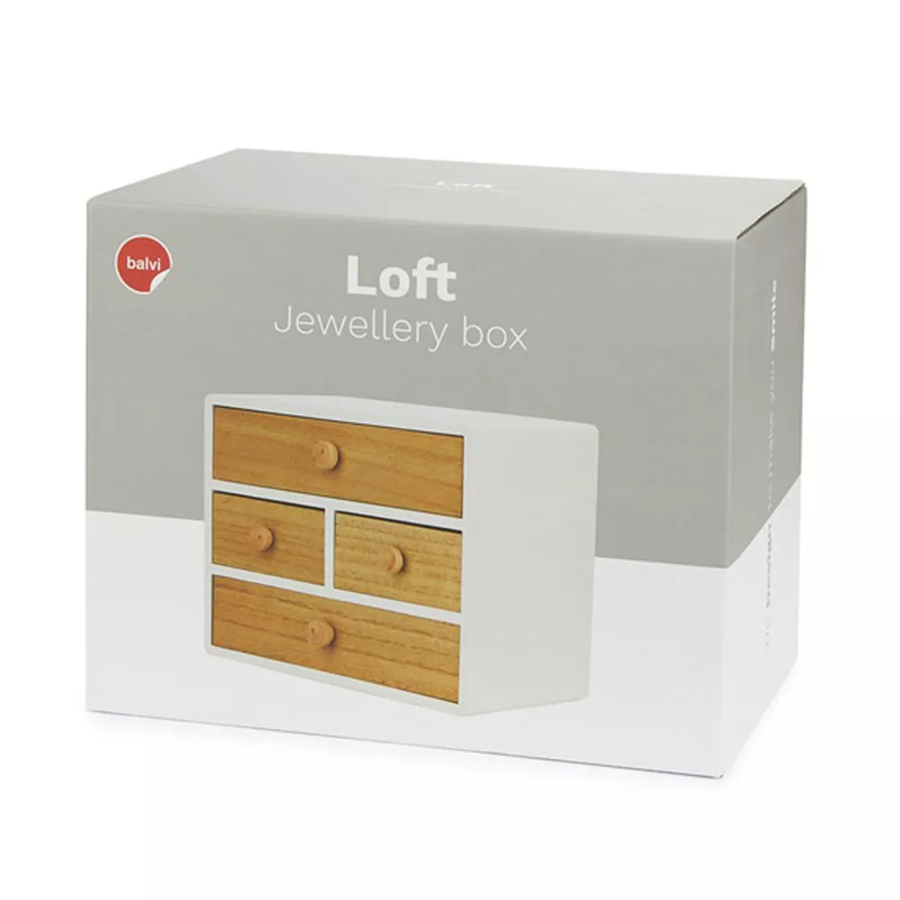 Schmuckkästchen aus weißem Holz im Loft-Stil packaging