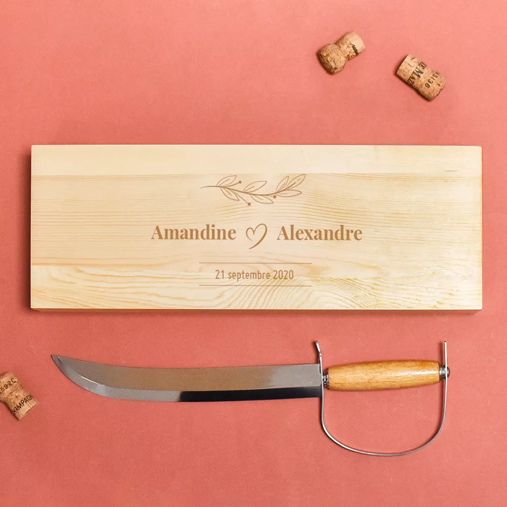 Sabre à Champagne Couple à Personnaliser Coffret personnalisé avec votre texte