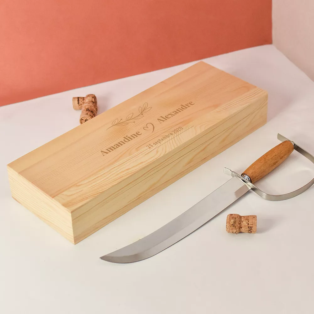 Sabre à Champagne Couple à Personnaliser Coffret en bois personnalisé